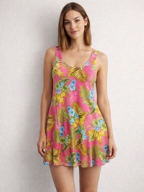 Vintage Soleil Women's Pink Tropical Floral Swing Dress vacation resort wear